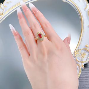 Nuovo Anello in Argento S925 Stile Palazzo Retrò di Lusso con Zircone Rosso Ellittico 6 * 8mm, Gioiello da Matrimonio - Product Image 6