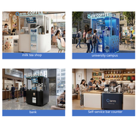 Station de café intelligente sans personnel, type fermé à bras unique, bras robotique à 6 axes, kiosque à café avec impression photo personnalisée, nettoyage automatique, télécommande