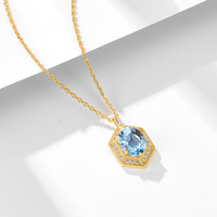 Collier minimaliste géométrique vintage en argent sterling avec topaze bleu ciel pour femme, design unique, sophistiqué, luxe abordable