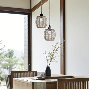 Paper <b>Rope</b> Hand-Woven Pendant Lamp Shade Round Off-White Eco-Friendly For Outdoor Indoor <b>Lighting</b> Decor - Product Image 2