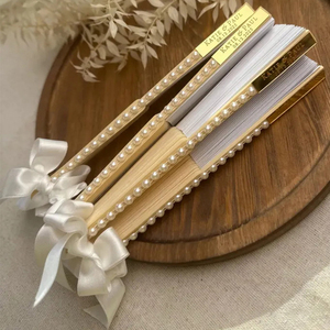 Abanicos de Acrílico Personalizados con Cinta de Perlas, Texto y Fecha Grabados, Recuerdos para Invitados de Boda, Decoración de Fiesta - Product Image 2