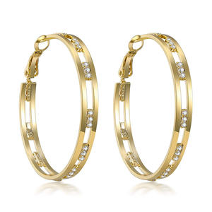 Boucles d'oreilles créoles de luxe en or massif 18 carats avec sertissage de strass en cristal pour femme, à porter au quotidien - Product Image 4