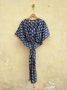 Handmade Indian Indigo Cotton Kaftan Summer One Size Maternity Lounge Wear Dresses Boho Floral Long Dress Summer Beach <b>Cover</b> Up - Product Image 4