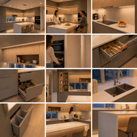 Armoire de cuisine à assembler soi-même, armoires de cuisine modernes bicolores en kit avec îlot de cuisine en pierre de quartz blanche
