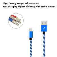 Kabel Data Pengisian Daya USB Micro 60W Berbahan Nilon Kepang OEM 3ft 6ft untuk Ponsel Android
