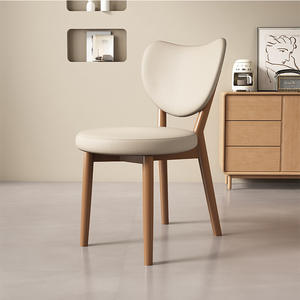 Chaise de salle à manger en bois massif de style nordique rétro, dossier rembourré en cuir, style minimaliste moderne - Product Image 2