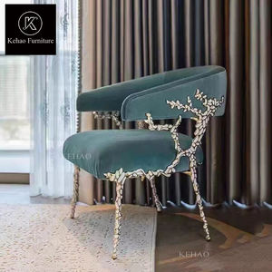 Chaises de salle à manger de style <span class=keywords><strong>scandinave</strong></span>, designers célèbres, chaises de salle à manger en velours <span class=keywords><strong>bleu</strong></span> avec accoudoirs - Product Image 4