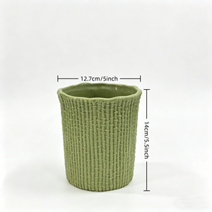 Pots à fleurs en céramique verte à texture tissée, élégants et modernes, pour la décoration intérieure et extérieure, jardin, maison, hôtel - Product Image 2