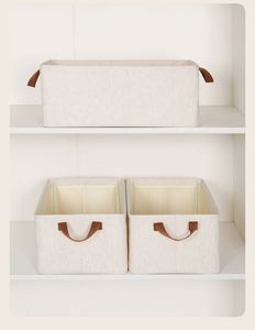 Durable Foldable <b>Fabric</b> <b>Storage</b> <b>Box</b> with Leather Handles Modern Minimalist Design <b>for</b> Bedroom Closet Organization Hua Cheng - Product Image 2