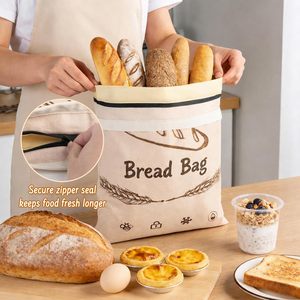 Ensemble de 3 sacs à pain en coton ciré avec doublure TPU et couvercles multi-fermetures pour la conservation du pain au levain fait maison - Product Image 2