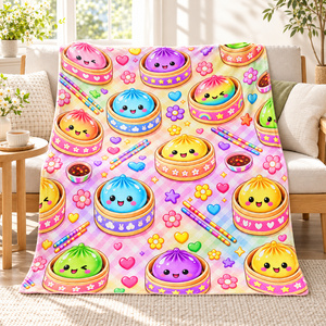Manta de Franela al por Mayor, Diseño Kawaii de Dumpling, Cubrecama de Felpa Ligera, Lavable a Máquina, para el Hogar en Invierno - Product Image 1