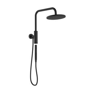 Minimalist Matte <b>Black</b> Wall Mount Rain <b>Shower</b> Set Round <b>Head</b> Brass Construction Bathroom Fixture - Product Image 1