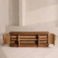 Meuble TV Sublime Mappa Burl, console multimédia en forme de pilule à 4 portes, pour un intérieur de salon luxueux, unité d'organisation multimédia design