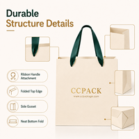 Sacs en papier personnalisés avec poignée en ruban et logo estampé à chaud en or, fabriqués en papier couché pour l'emballage cadeau de boutiques, vente en gros