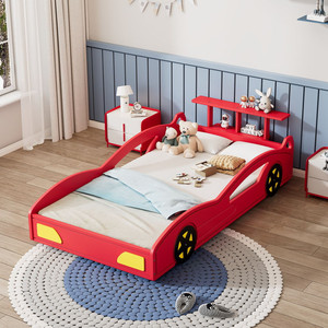 Letto a giorno moderno a forma di auto da corsa in legno, ecologico, con contenitore e ruote, per ragazzi - Product Image 2
