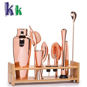 Service de Bar en acier inoxydable, avec support en bambou, <span class=keywords><strong>Shaker</strong></span> à Cocktail, accessoires de Bar, 28-19 oz, Rose, or, <span class=keywords><strong>cuivre</strong></span> - Product Image 2