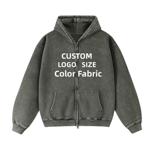 OEM Custom Brand Logo Applique Patch Hoodie 6749 Wholesale Heavy Weight Oversized Drop Shoulder Men <b>Zip</b> Up Streetwear Supplier - Product Image 1