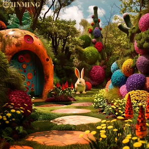 Statua di Coniglio e Regina per Scena di <span class=keywords><strong>Alice</strong></span> <span class=keywords><strong>nel</strong></span> <span class=keywords><strong>Paese</strong></span> delle <span class=keywords><strong>Meraviglie</strong></span>, Scultura in Stile Colorato e Sognante in Resina e Fibra di Vetro - Product Image 5