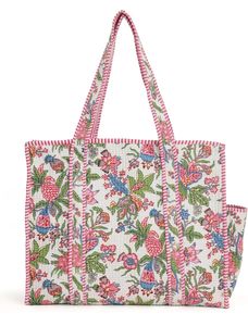 Bolso tote de tela acolchada de diseño con estampado floral, de algodón suave, gran capacidad, informal, para viaje, playa, para mujer. - Product Image 3