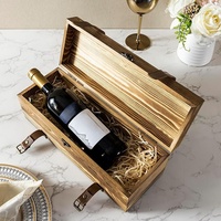 Boîte cadeau à vin en bois rustique vintage porte-bouteille unique verrouillage loquet sangles en cuir pour mariage pour le stockage de bière Champagne