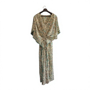 Caftán Indio Vintage de Seda para Mujer, Talla Grande, Vestido Maxi de Verano, Cintura Natural, Estampado Floral, Cuello en V, Corte Holgado, Transpirable, para Adultos - Product Image 1