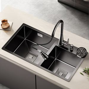 Évier de cuisine double en acier inoxydable noir, fait main, à encastrer, grande taille, épaissi, pour usage domestique - Offre Spéciale - Product Image 1