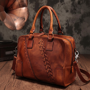Rustic Brown <b>Handbag</b>. <b>Vintage</b>-style leather with unique woven detailing. Available at wholesale prices - Product Image 1