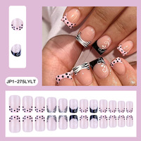 Faux Ongles à Presser en Gros Tendances 2026 – French Manucure Nude avec Motifs Pois Roses, Imprimé Zèbre et Spirales – Faux Ongles Carrés