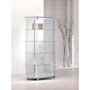 Aluminium Corner Showcase 73x73x180cm Light <b>Grey</b> Tempered Glass Adjustable Shelves Lockable Door Display Cabinet - Product Image 1