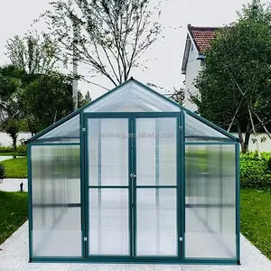Extra Heavy Outdoor Walk In Glasshouse Aluminum Alloy Polycarbonate Garden Greenhouse Kits With Double Door