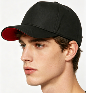 Casquette de baseball en cuir PU noir avec dessous de visière rouge, visière incurvée réglable, 6 panneaux, unisexe, vierge et unie - Product Image 3