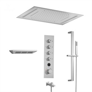 Set <span class=keywords><strong>Doccia</strong></span> <span class=keywords><strong>Termostatico</strong></span> a Pioggia Incassato Semplice con Finitura Spazzolata, Display Digitale Intelligente, Completo in Ottone - Product Image 1