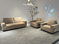 Canapé trois places compressible en tissu marine avec structure métallique moderne pour salon, espaces de loisirs, école, parc, atelier