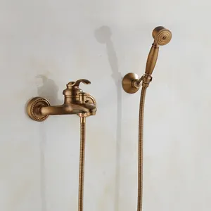 Wall Mounted Outlet Spout Antique Brass Bath Shower Faucet with Handshower bath and shower faucet