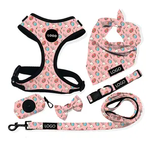 Luxury Adjustable pink dog cat clothes pet harnesses set luxury manufacturers leather dogs collar vest leash harness set