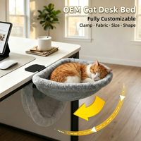 Lit de bureau pour chat personnalisable, équipé d'un cadre métallique élargi et renforcé et d'un hamac pour chat en fausse fourrure de lapin amovible.