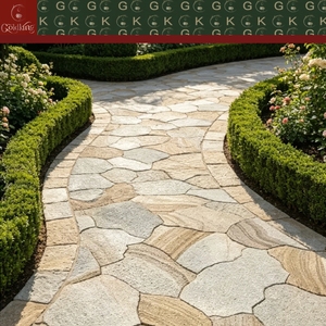 GOLDKING Pietra Naturale Organica per <span class=keywords><strong>Pavimentazione</strong></span> Esterna, Grigio Chiaro Beige con Striature, Bordo Naturale Grezzo, Progetto all'Ingrosso - Product Image 6