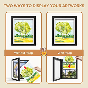 Cadre photo pour œuvres d'art d'enfants, interchangeable, en bois noir avec verre incassable, pour affichage horizontal et vertical - Product Image 3