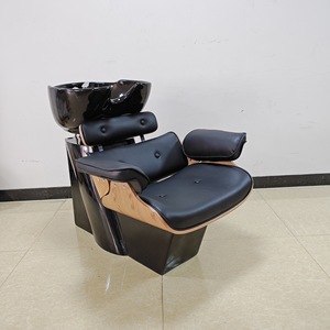 Fauteuil de lavage inclinable de luxe en cuir PU noir avec structure en fibre de verre céramique, design minimaliste moderne pour salon de coiffure professionnel - Product Image 1