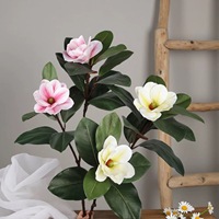 Pohon Bonsai Magnolia Camellia Artifisial PE Realistis, Bunga Plastik untuk Dekorasi Dalam/Luar Ruangan, Pernikahan, Pesta Ulang Tahun, dan Lanskap