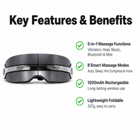 Masseur oculaire portable pliable rechargeable avec chaleur, vibrations, musique, soulagement de la fatigue oculaire, aide au sommeil, soin des yeux contre le stress