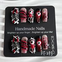 Nouvelles Ongles Press-On Style Gothique Sombre Halloween Spicy Girl Y2K, Design 100% Fait Main avec Strass, Faux Ongles pour Doigts