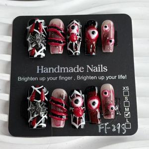 Nouvelles Ongles Press-On Style Gothique Sombre Halloween Spicy Girl Y2K, Design 100% Fait Main avec Strass, Faux Ongles pour Doigts - Product Image 5