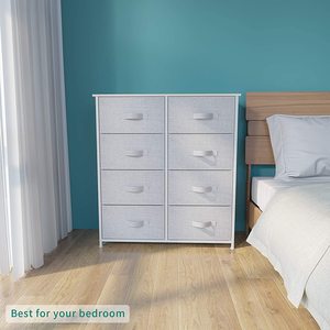 Contenedores de almacenamiento con 8 cajones, cajas de tela con marco de acero resistente y armario de almacenamiento superior de madera, artículos para el hogar - Product Image 2