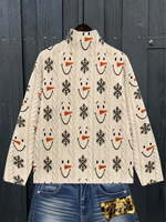 Suéter de Cuello Alto con Estampado de Muñeco de Nieve Navideño para Mujer, Tejido por Computadora, Transferencia Térmica, Personalizado para Uso Diario Informal y Festivo