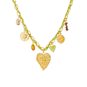 Heart Pendant Braided Rope Gold Plated Necklace Zinc Alloy Irregular Heart Accessory Pastoral Style Jewelry N3668 - Product Image 5
