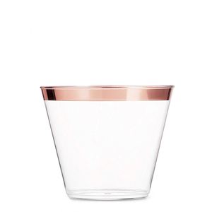 Gobelets et soucoupes jetables en plastique doré 9 oz pour cocktails et service de thé, idéaux pour les fêtes transfrontalières - Product Image 2