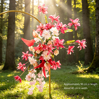 MEORY Fleurs artificielles en tissu pour mariage, décoration extérieure et intérieure, rangée de fleurs mixtes style forêt avec roses, support de toile de fond géométrique fait main