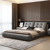 Moderne luxuriöse Schlafzimmermöbel aus Holz, weich gepolstertes Kingsize-Bettgestell, Doppelbetten mit Ledermatratze und Stauraum.