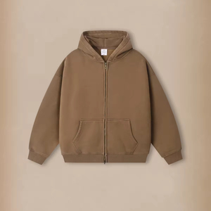 Bán Buôn Tùy Chỉnh 360 GSM Bông Pha Trộn Lông Cừu Lót Hoodies Cổ Điển Rửa Đau Khổ Axit Rửa Zip Lên Hoodies Cho Nam Giới - Product Image 4